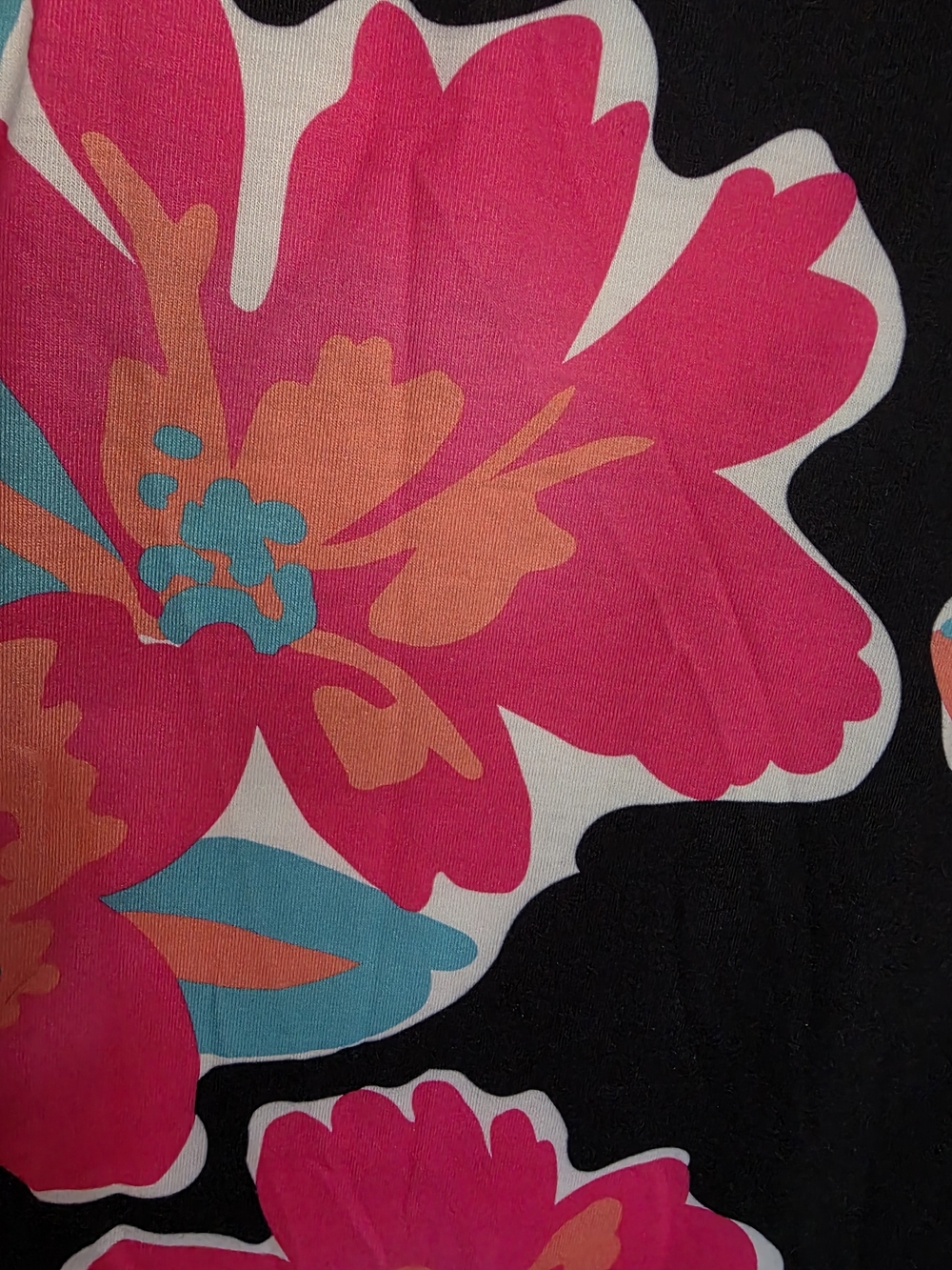 Southern Stich Floral V-Neck Long Sleeve Top - Black with Pink & Teal Flowers XL - Picture 6 of 8